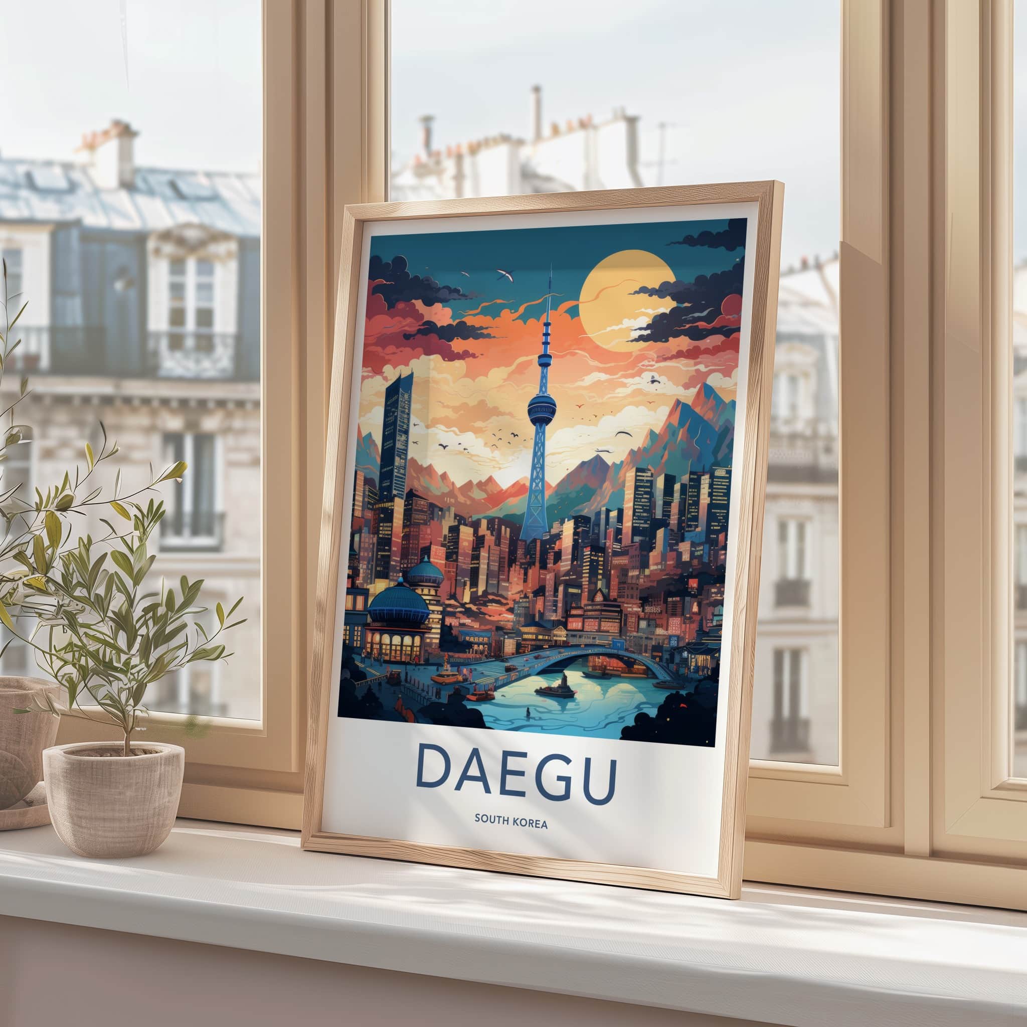 Daegu Poster - South Korea Travel Art - Vibrant Cityscape Tower Wall Decor