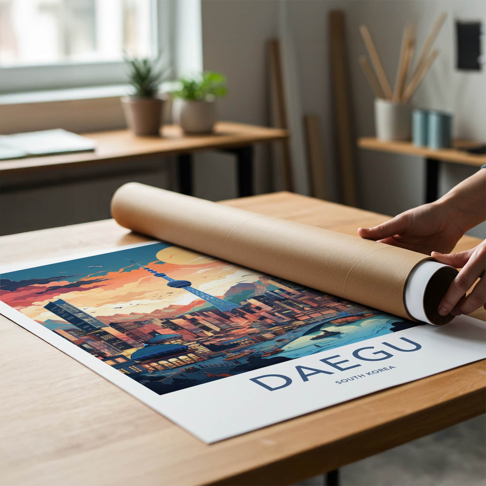 Daegu Poster - South Korea Travel Art - Vibrant Cityscape Tower Wall Decor