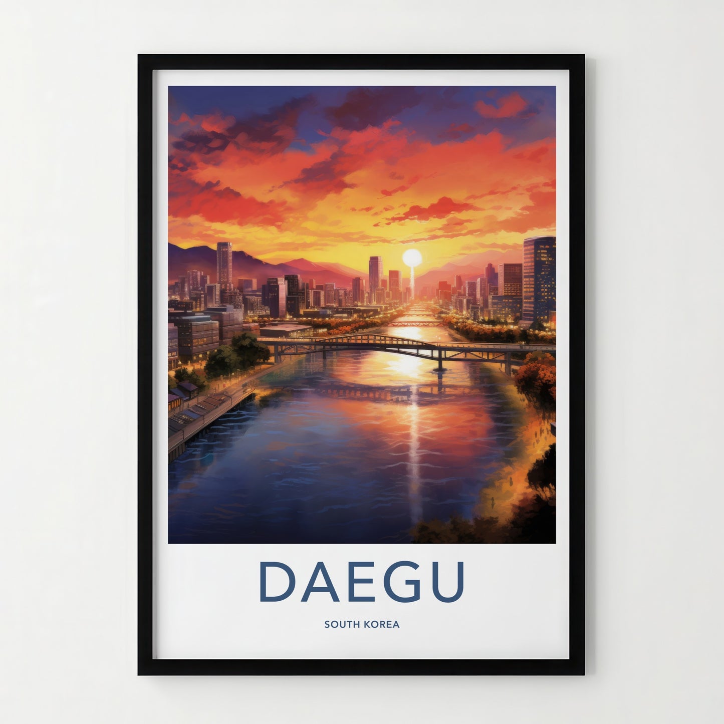 Daegu Poster - South Korea Travel Art - Vibrant Sunset City Home Decor