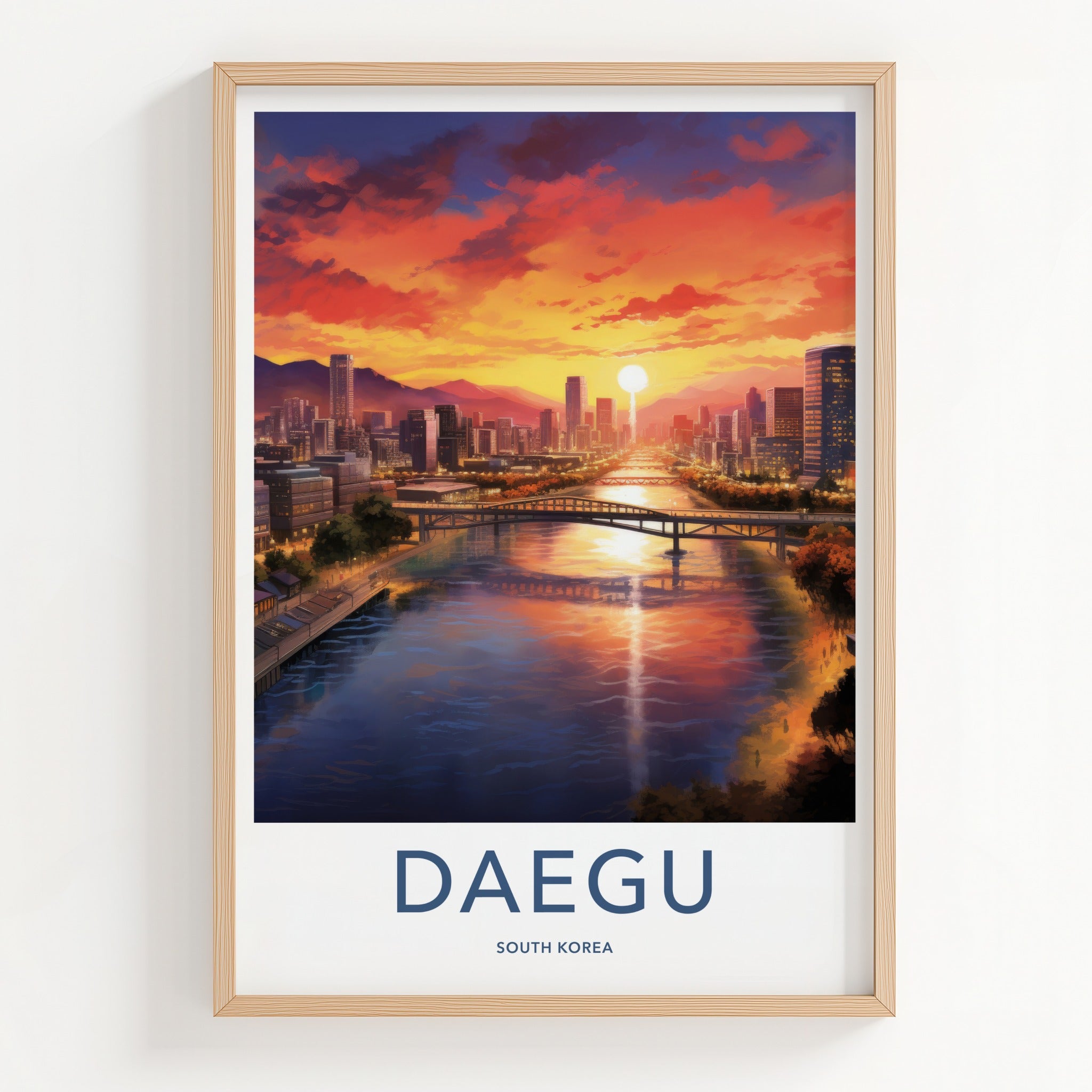 Daegu Poster - South Korea Travel Art - Vibrant Sunset City Home Decor