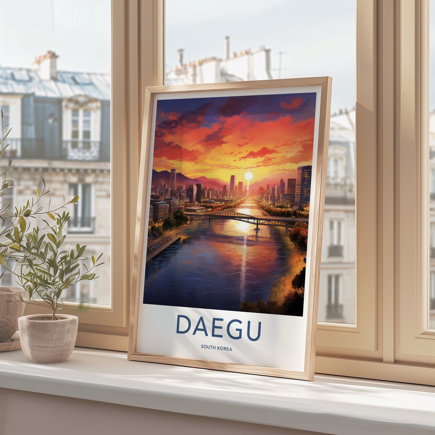 Daegu Poster - South Korea Travel Art - Vibrant Sunset City Home Decor