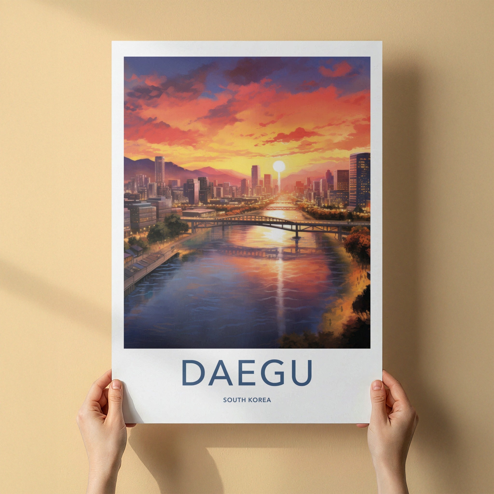 Daegu Poster - South Korea Travel Art - Vibrant Sunset City Home Decor