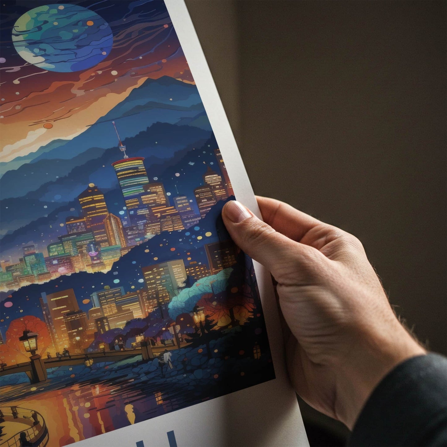 Daegu Poster - South Korea Wall Art - Vibrant Cityscape Moon Home Decor