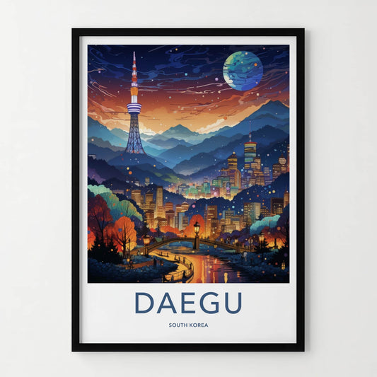 Daegu Poster - South Korea Wall Art - Vibrant Cityscape Moon Home Decor