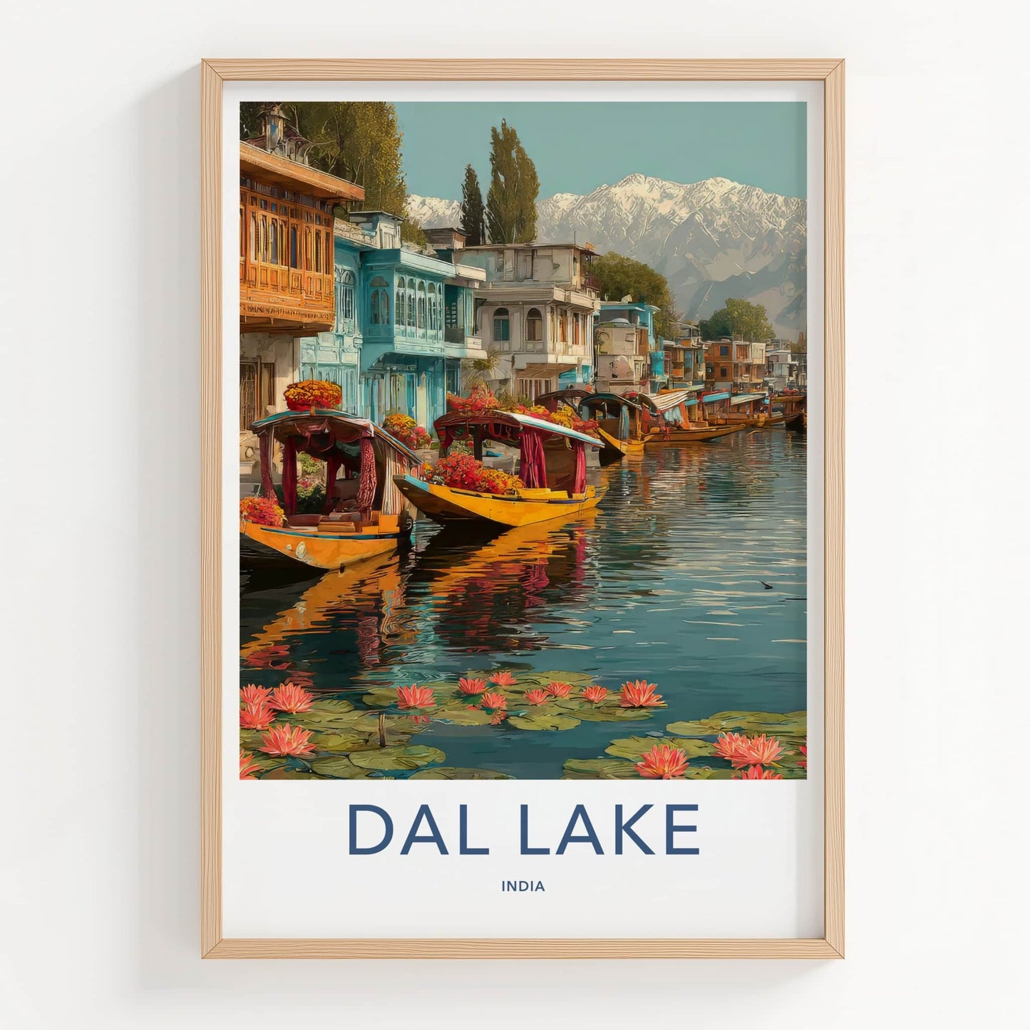 Dal Lake Poster - India Houseboats Nymphaeas Wall Decor