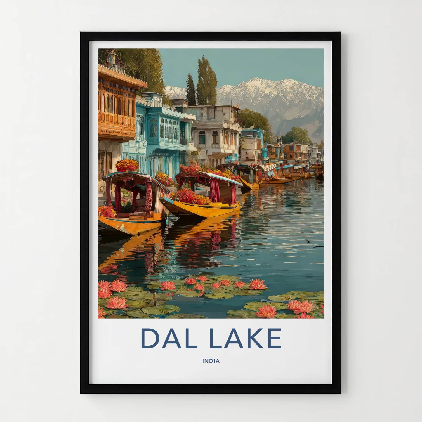 Dal Lake Poster - India Houseboats Nymphaeas Wall Decor