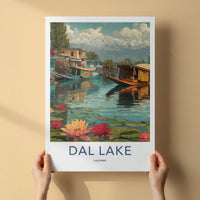 Dal Lake Poster - India Houseboats Snowcapped Mountains Home Decor