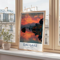 Dal Lake Poster - India Travel Art - Jammu Kashmir Scenic Houseboat Sunset Home Decor