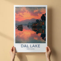 Dal Lake Poster - India Travel Art - Jammu Kashmir Scenic Houseboat Sunset Home Decor