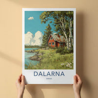 Dalarna Poster - Sweden Scenic Art - Lakeside Birch Cabin Wall Decor
