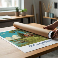 Dalarna Poster - Sweden Scenic Art - Lakeside Birch Cabin Wall Decor