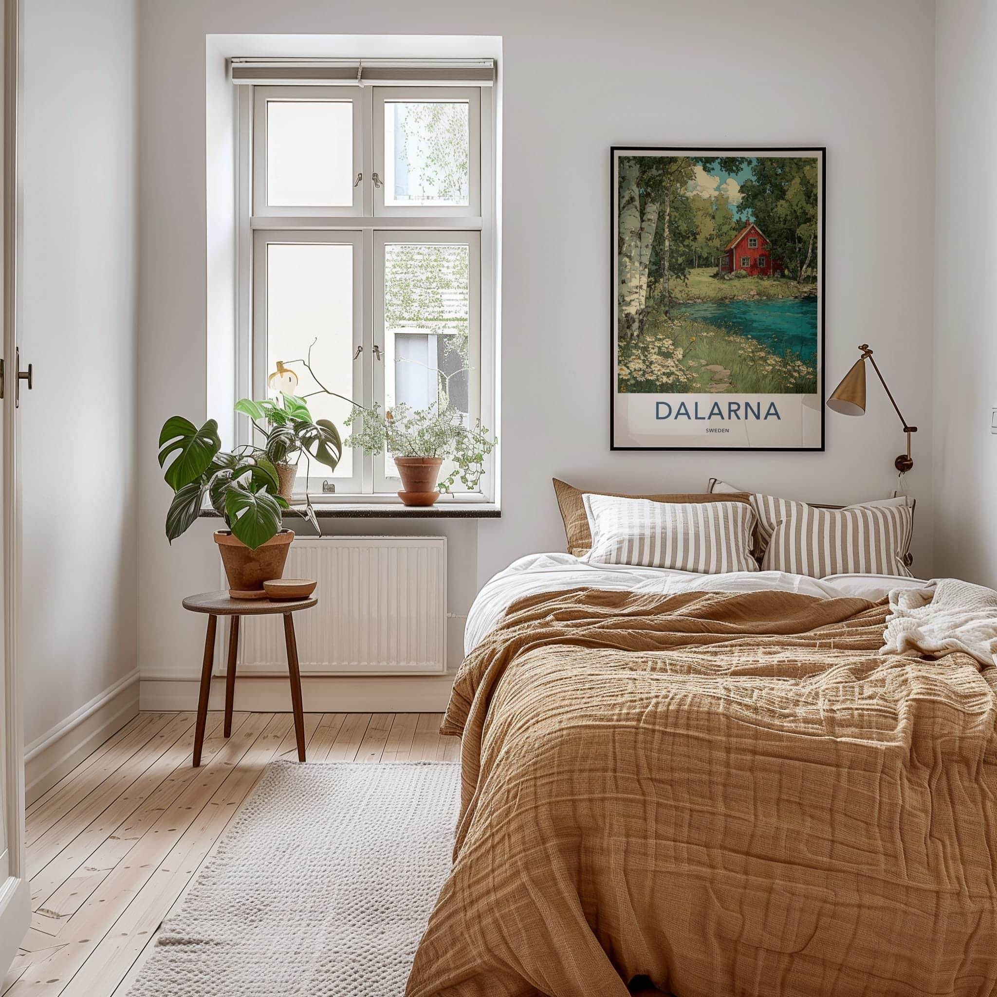 Dalarna Poster - Sweden Scenic Art - Red Cottage Lakeside Wall Decor