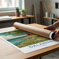 Dalarna Poster - Sweden Travel Art - Lakeside Red Cabin Wall Decor