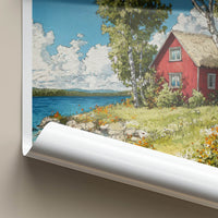 Dalarna Poster - Sweden Wall Art - Red House Lakeside Home Decor