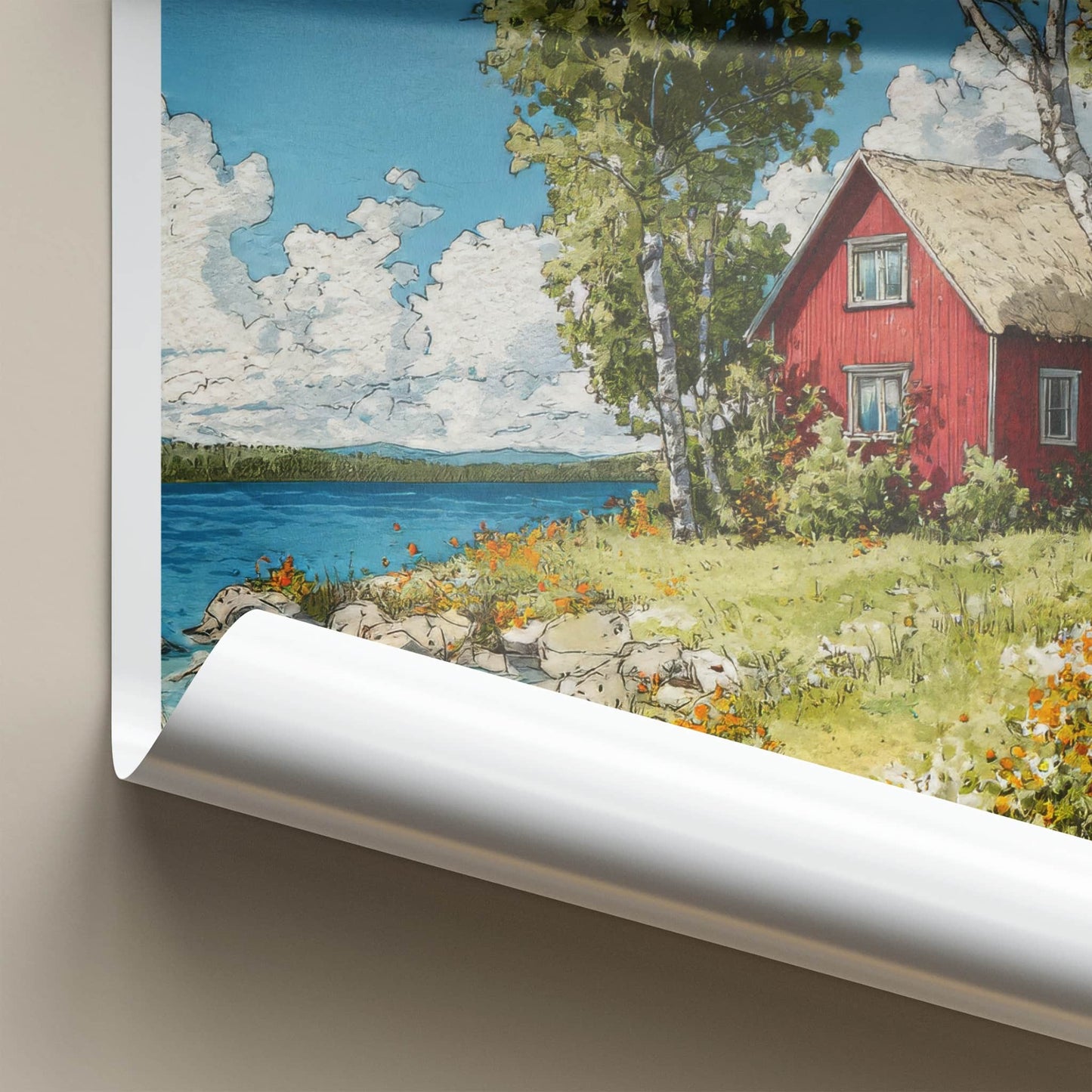 Dalarna Poster - Sweden Wall Art - Red House Lakeside Home Decor