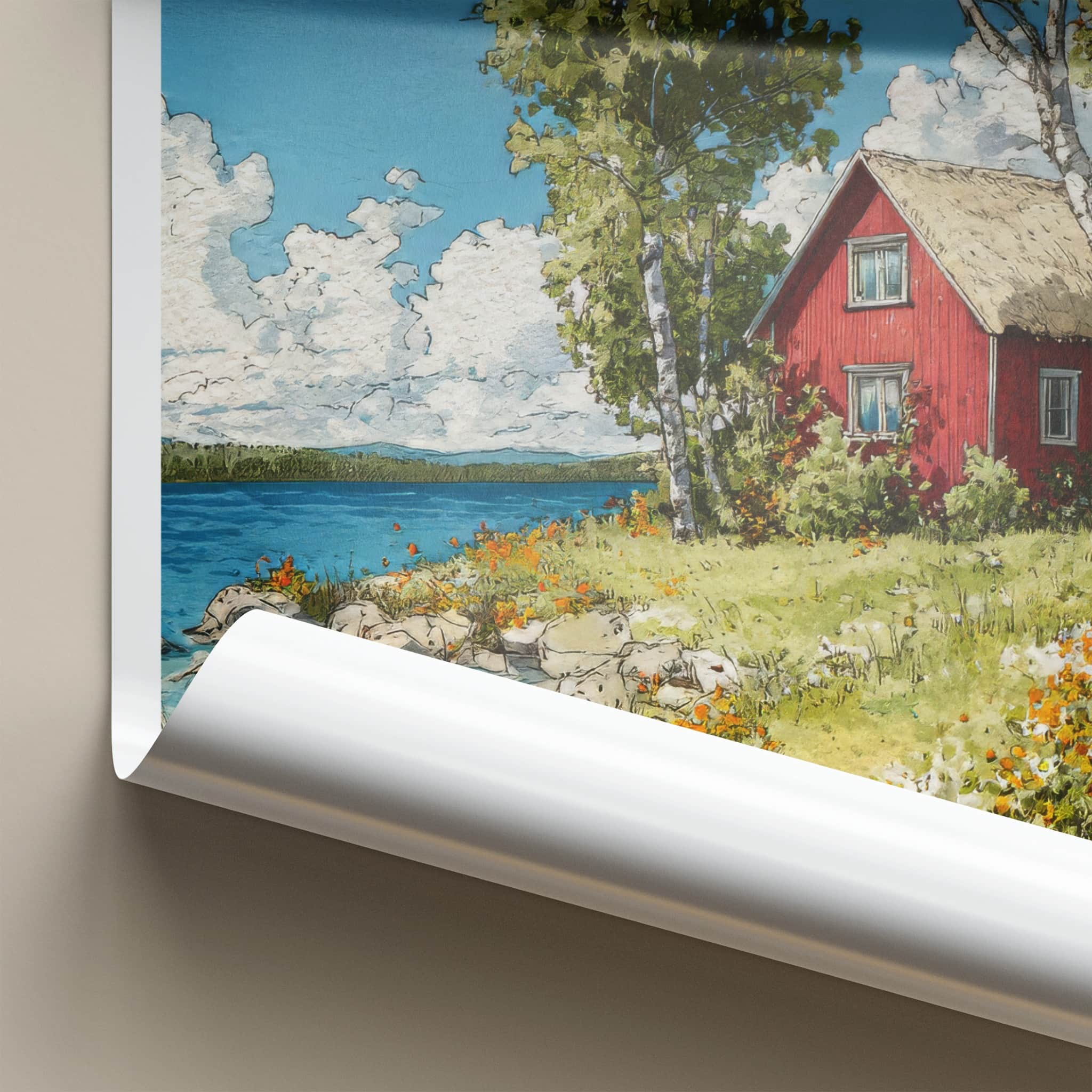Dalarna Poster - Sweden Wall Art - Red House Lakeside Home Decor