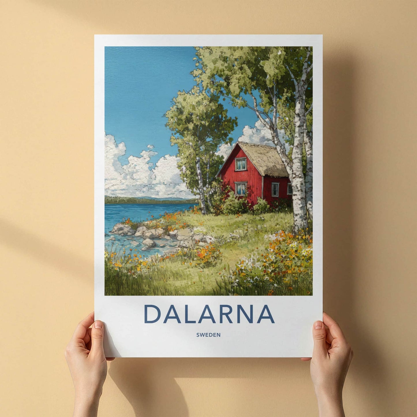 Dalarna Poster - Sweden Wall Art - Red House Lakeside Home Decor