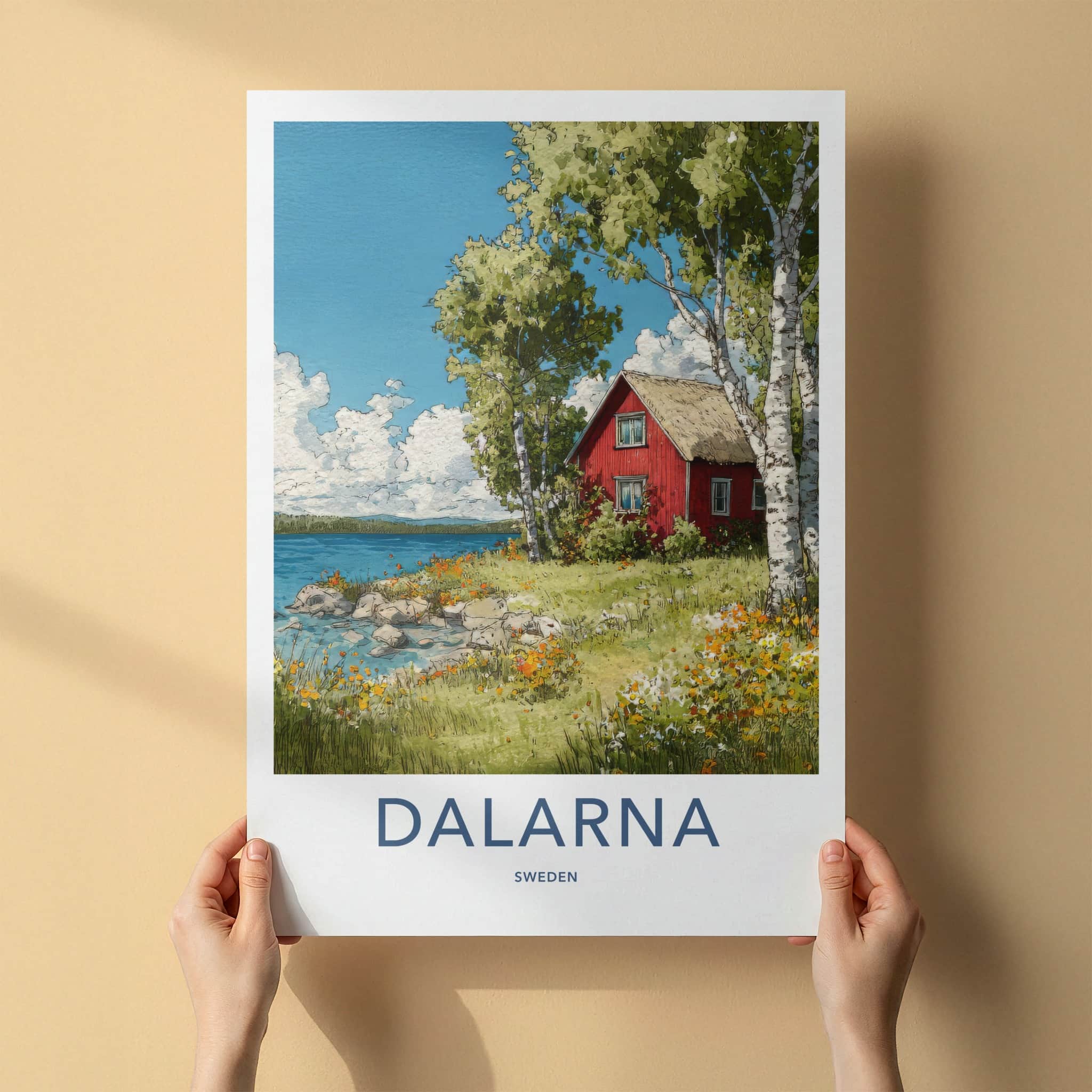 Dalarna Poster - Sweden Wall Art - Red House Lakeside Home Decor