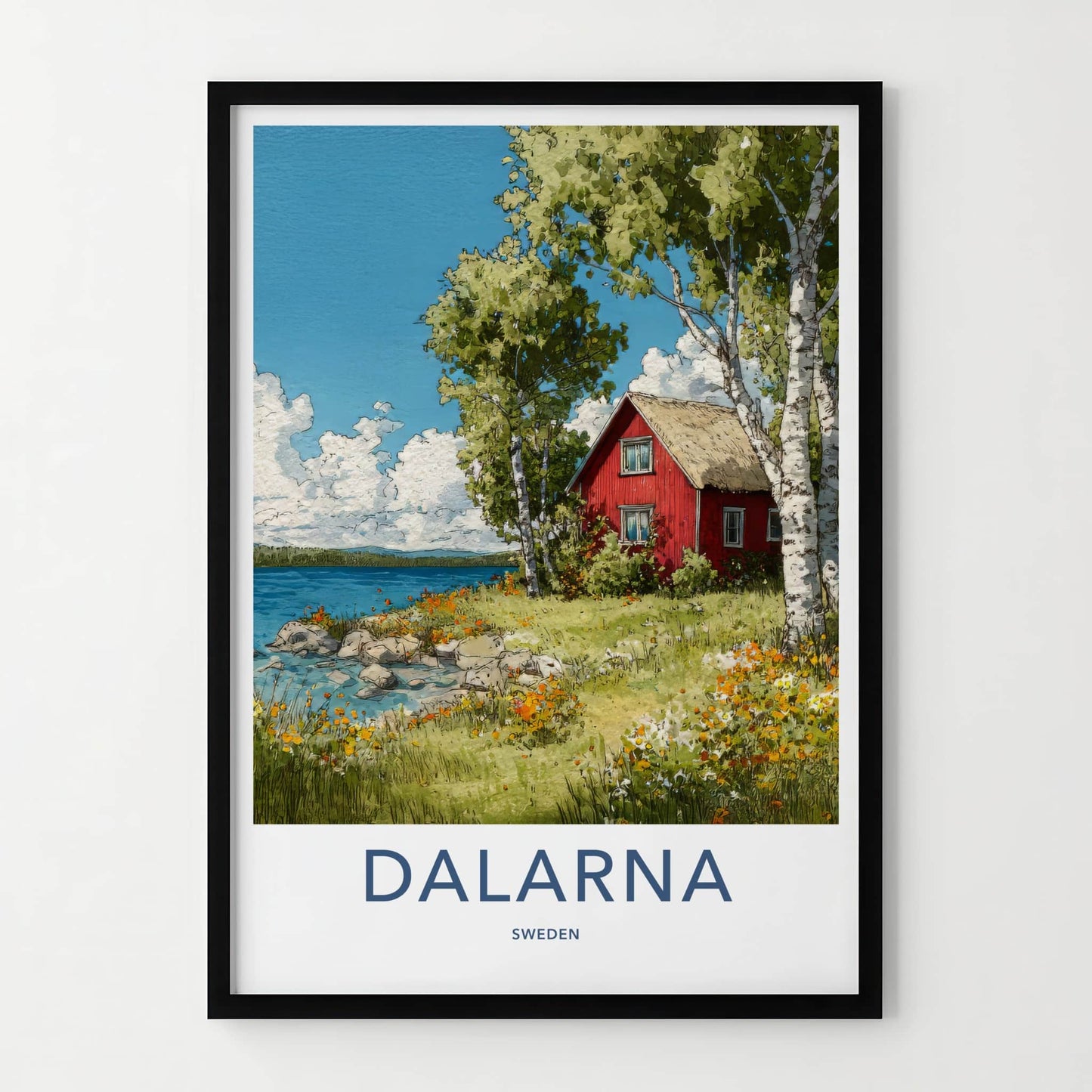 Dalarna Poster - Sweden Wall Art - Red House Lakeside Home Decor