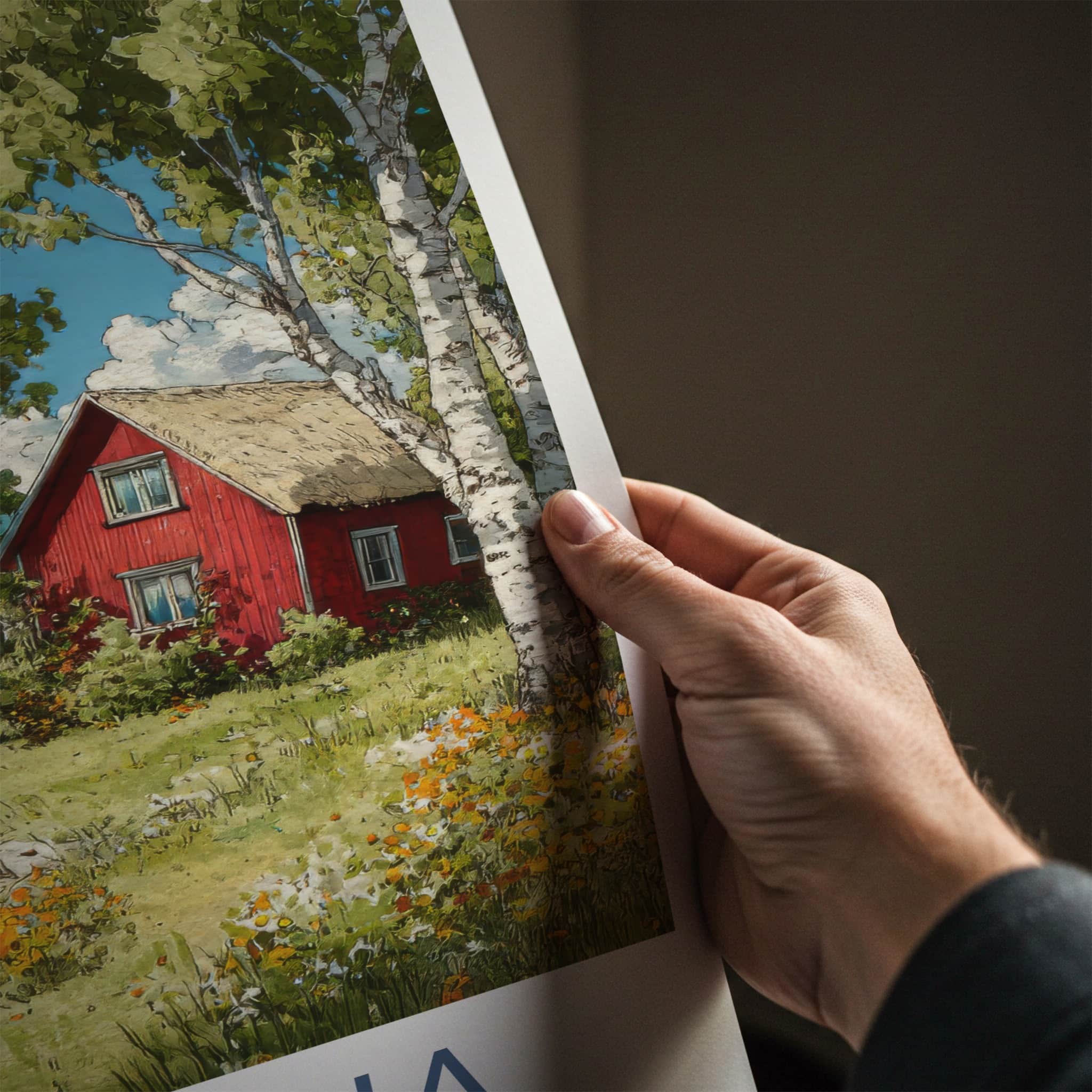 Dalarna Poster - Sweden Wall Art - Red House Lakeside Home Decor