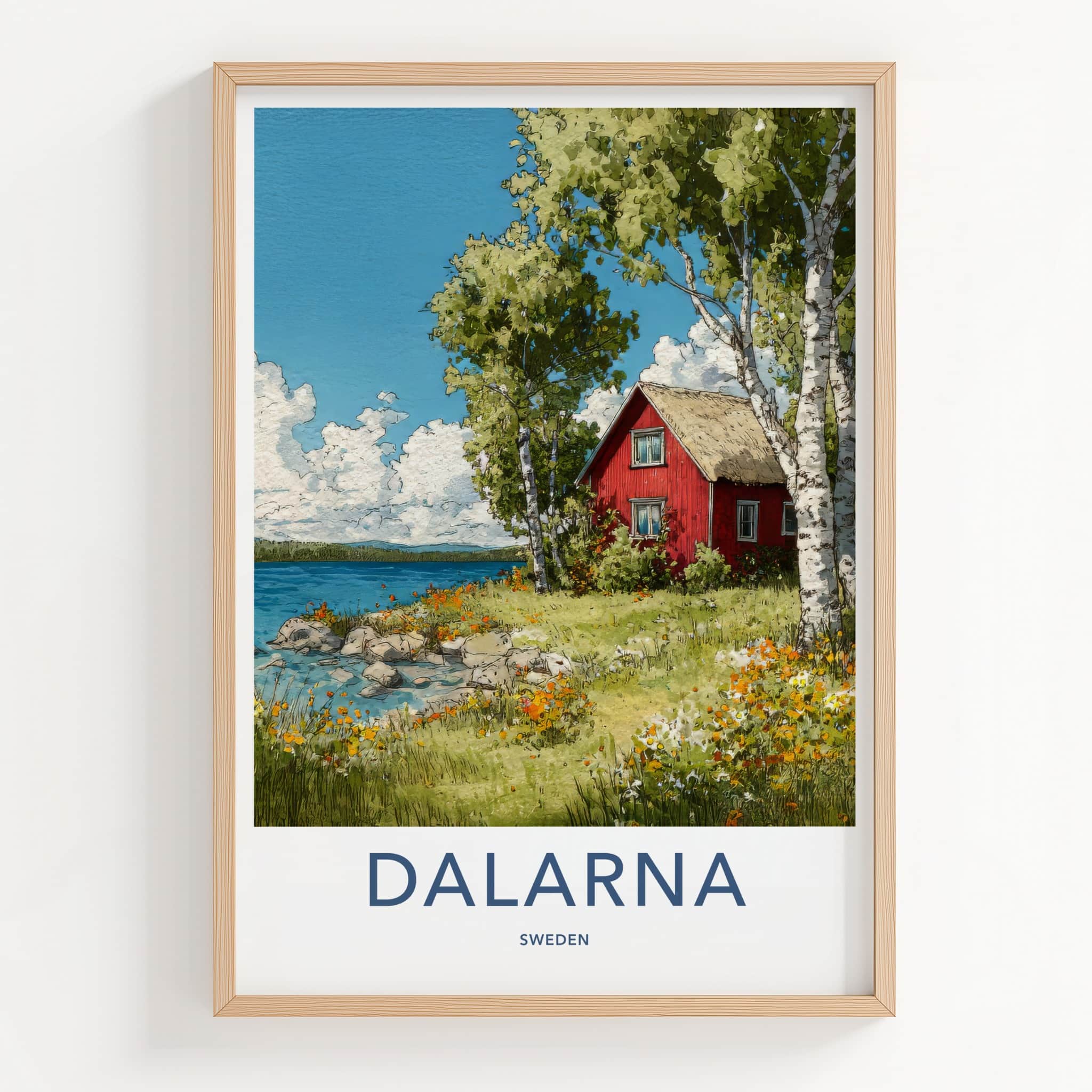 Dalarna Poster - Sweden Wall Art - Red House Lakeside Home Decor