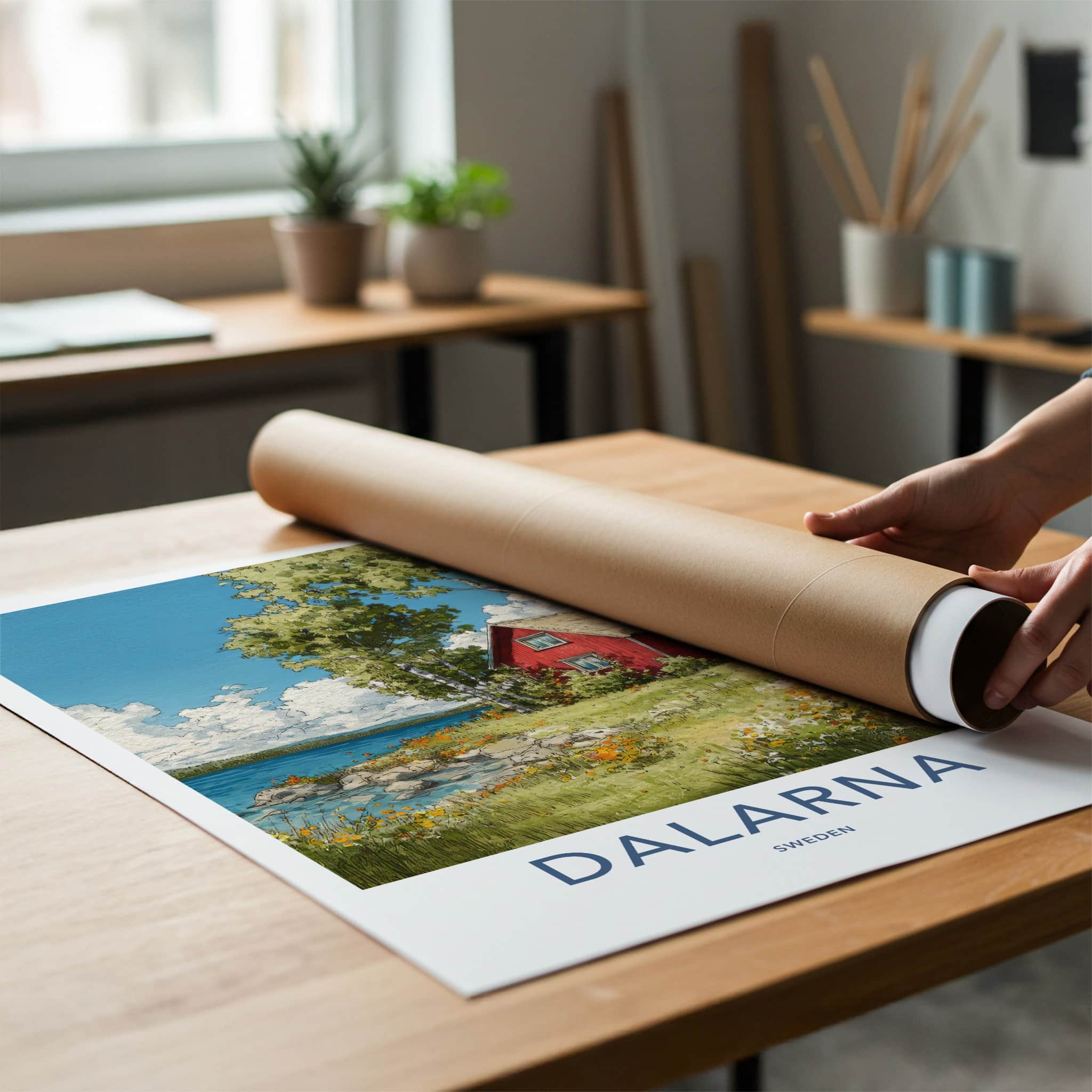 Dalarna Poster - Sweden Wall Art - Red House Lakeside Home Decor