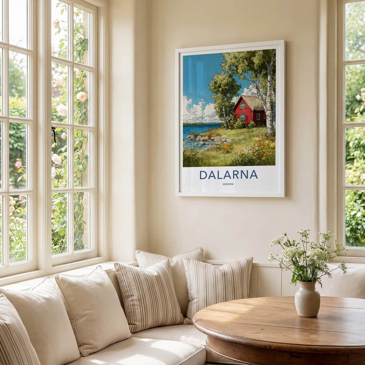 Dalarna Poster - Sweden Wall Art - Red House Lakeside Home Decor