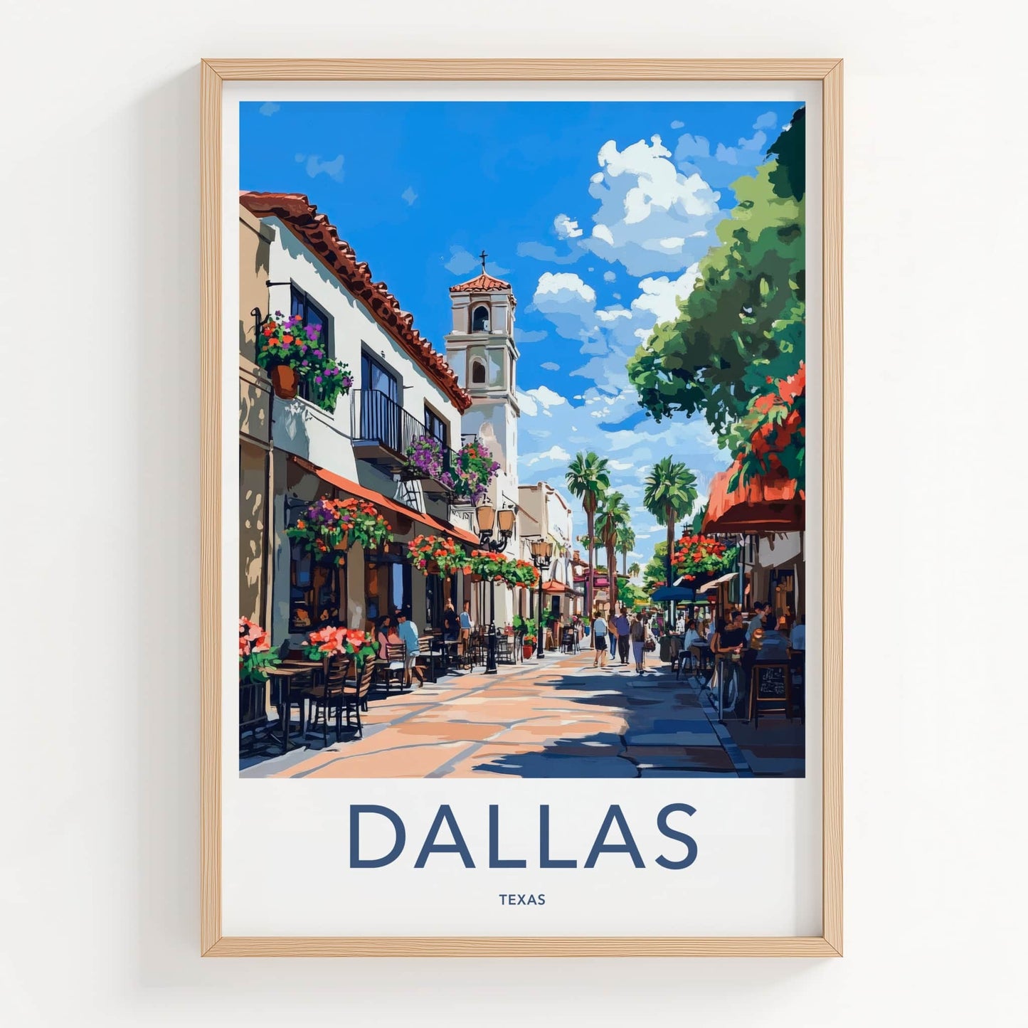 Dallas Poster - Texas Travel Art - Vibrant Street Scene Home Decor