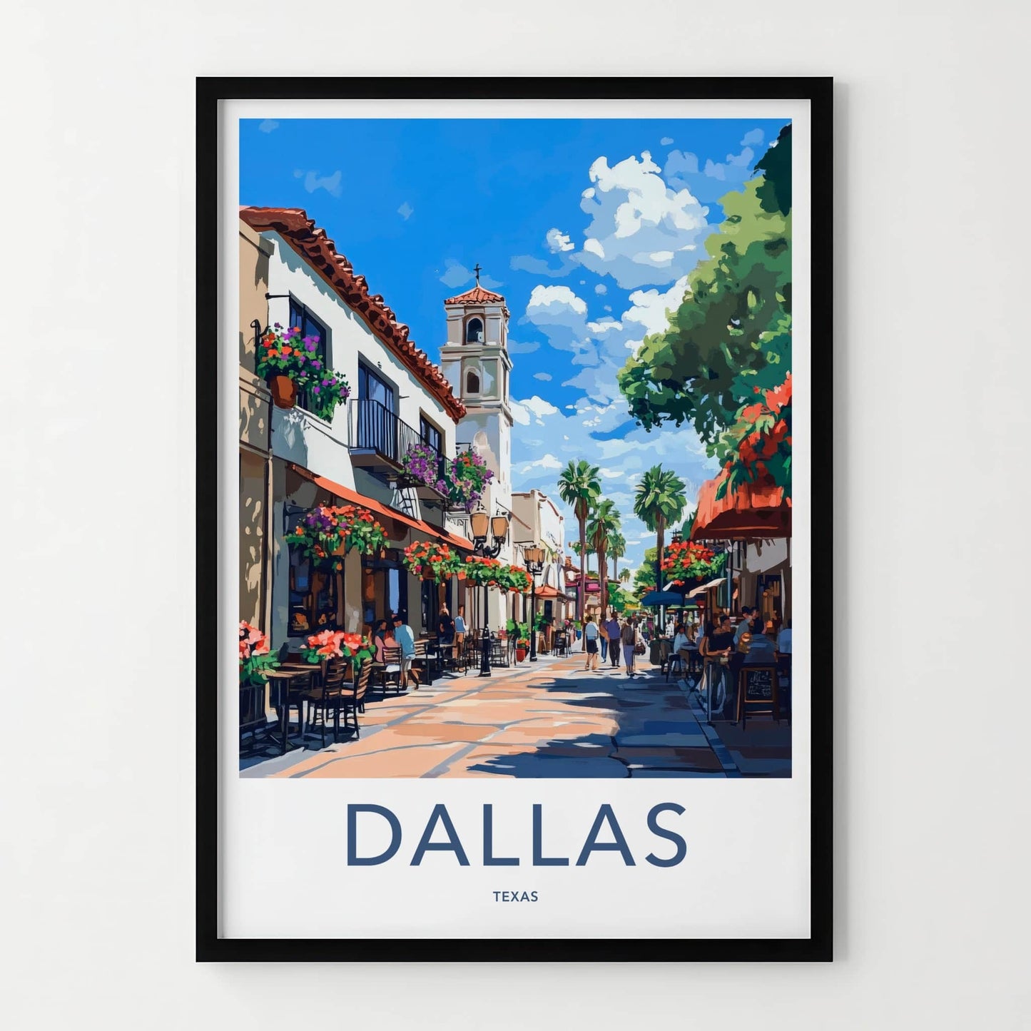 Dallas Poster - Texas Travel Art - Vibrant Street Scene Home Decor