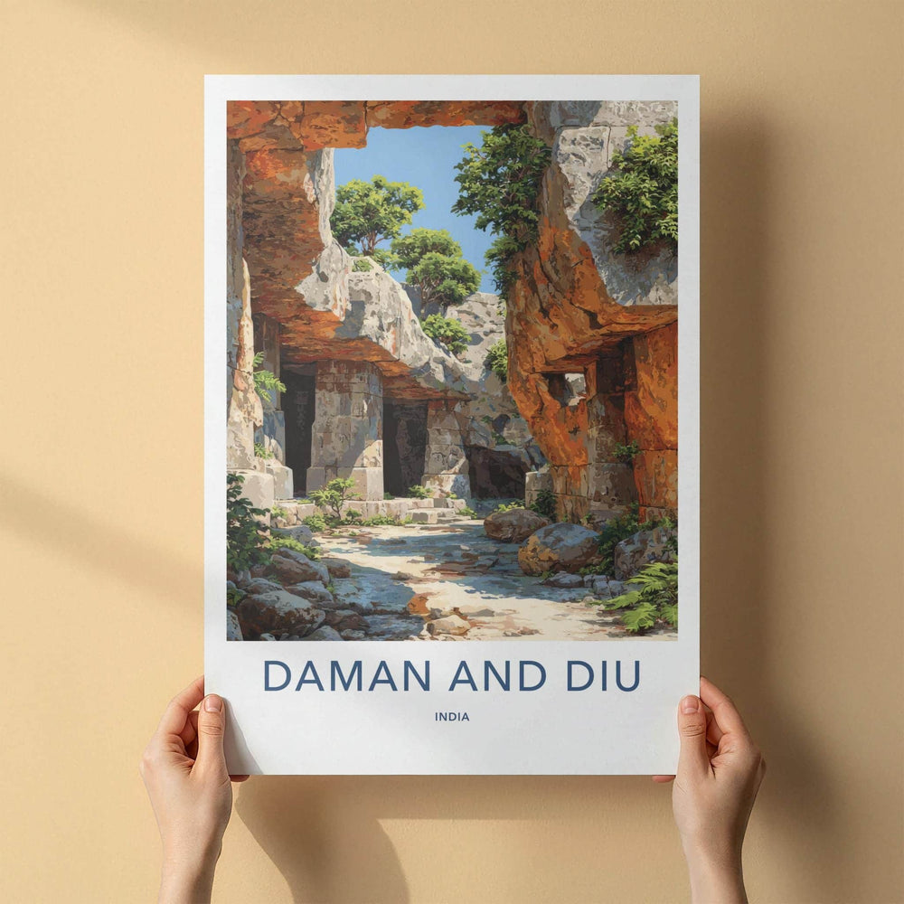 Daman and Diu Poster - India Scenic Art - Daman and Diu Grotto Stone Pathways Wall Decor