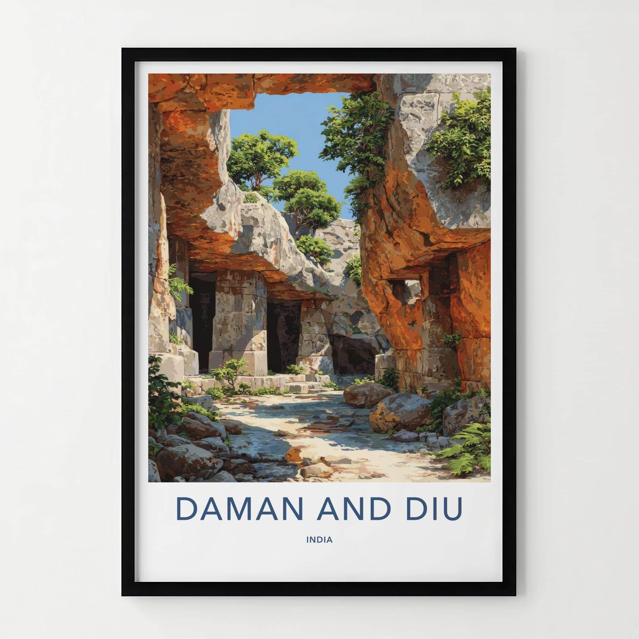 Daman and Diu Poster - India Scenic Art - Daman and Diu Grotto Stone Pathways Wall Decor