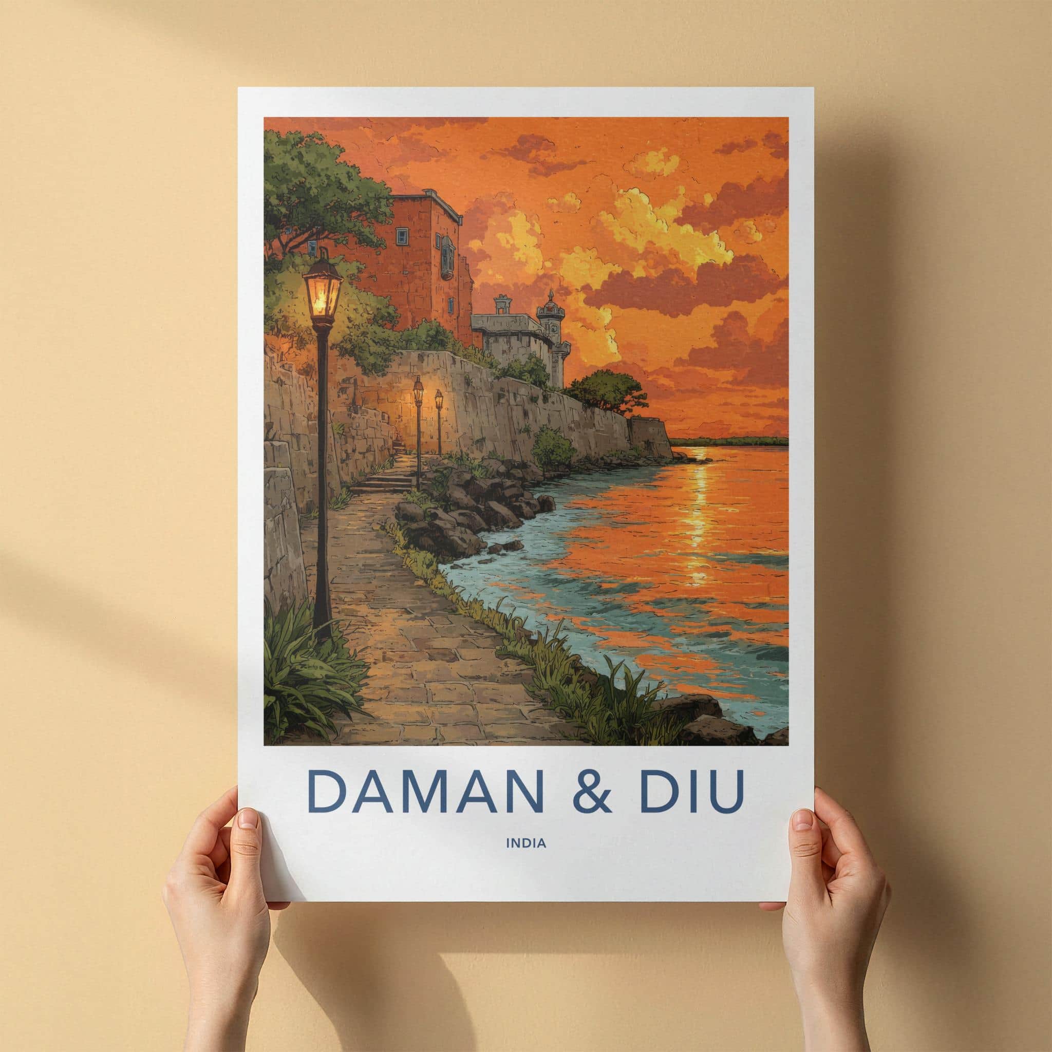 Daman Diu Poster - India Travel Art - Daman Diu Coastal Sunset Home Decor