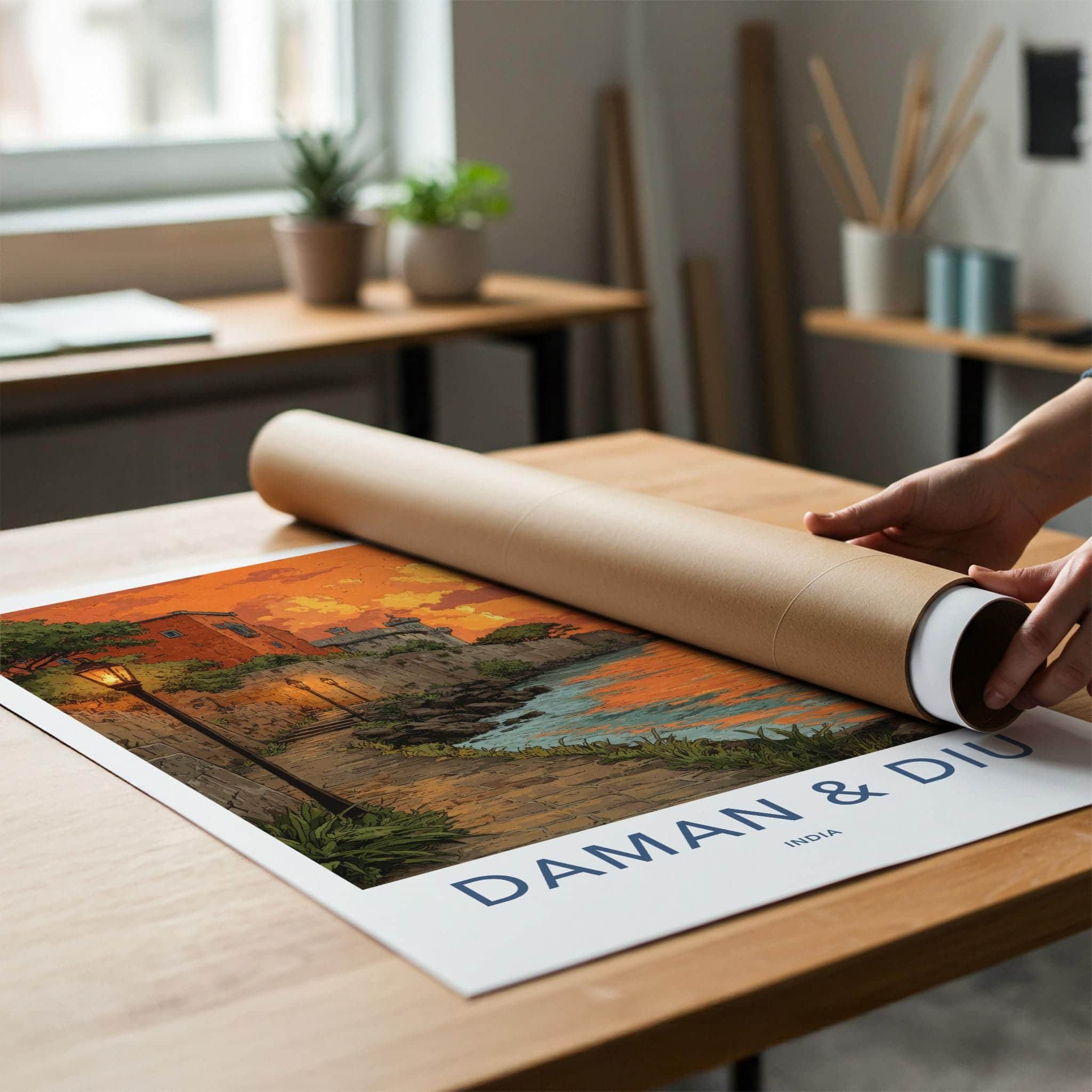 Daman Diu Poster - India Travel Art - Daman Diu Coastal Sunset Home Decor