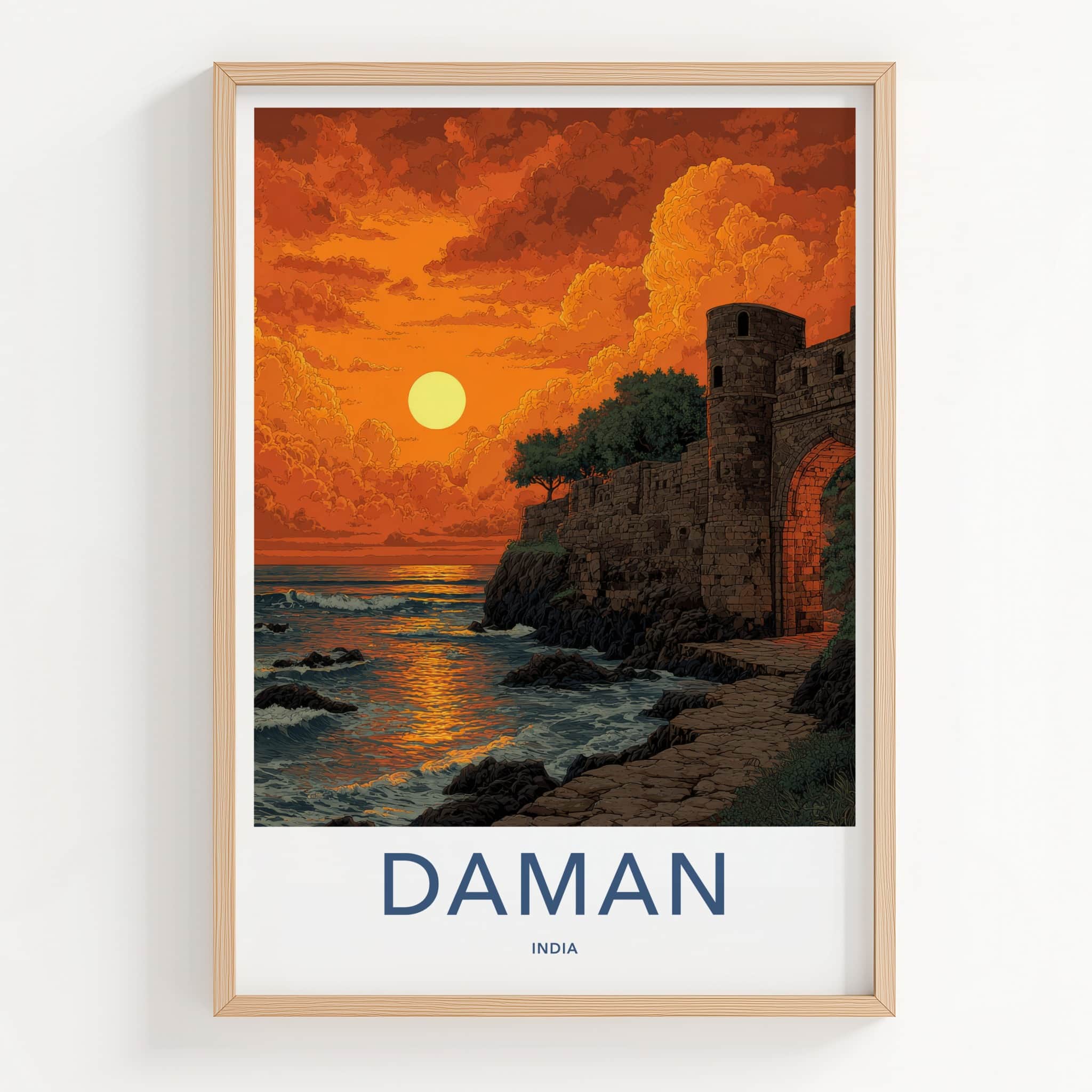 Daman Poster - India Art Print - Gujarat Golden Sunset Home Decor
