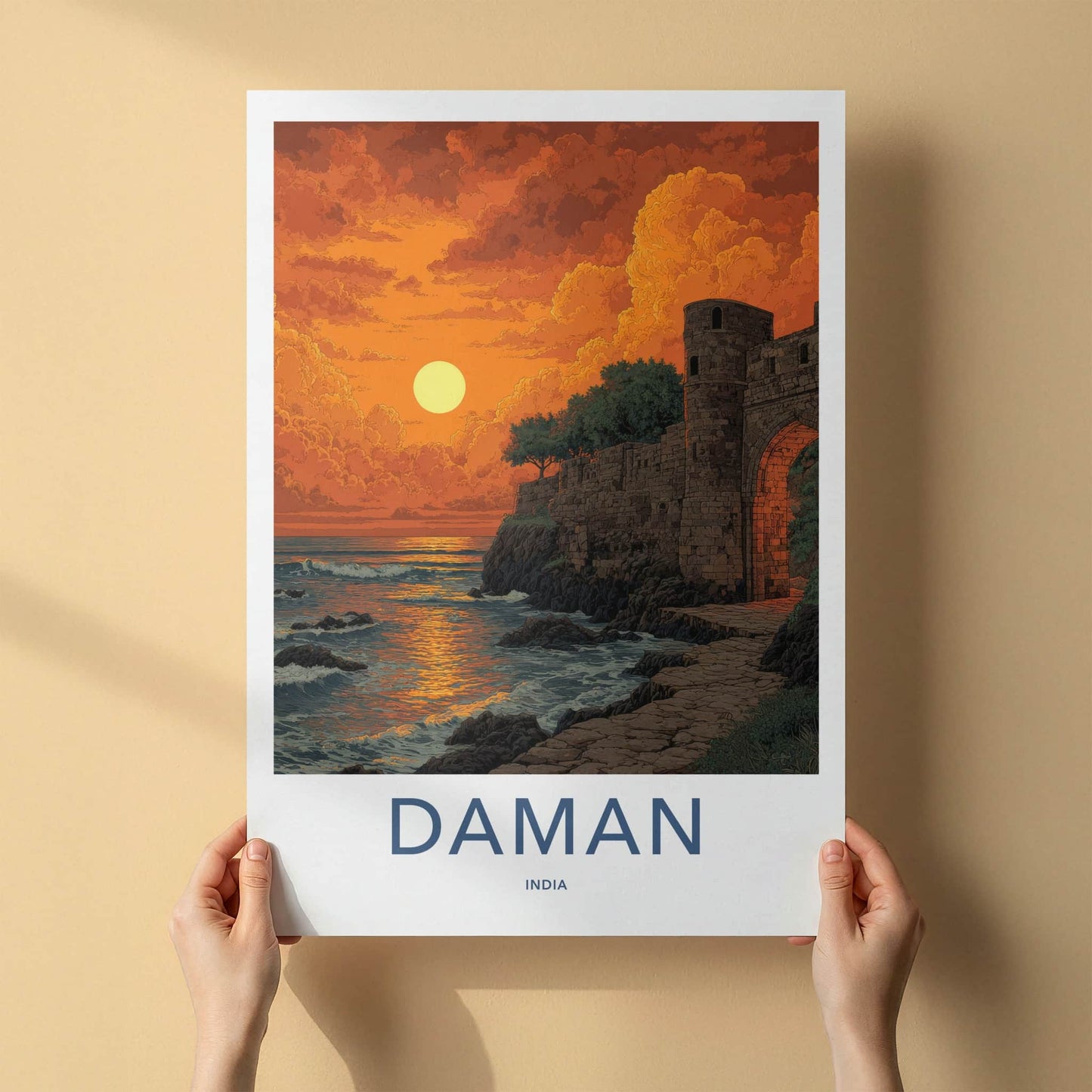Daman Poster - India Art Print - Gujarat Golden Sunset Home Decor