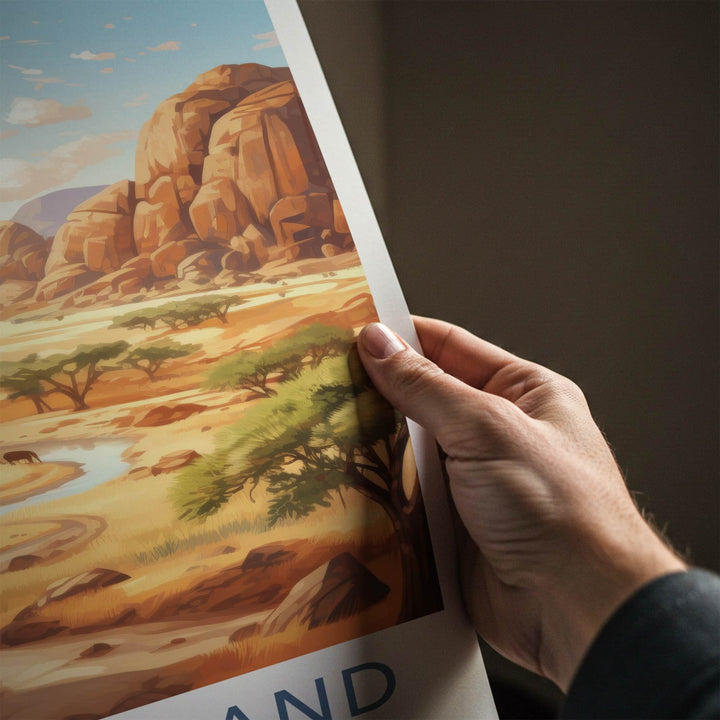 Damaraland Poster - Namibia Art Print - Rocky River Elephants Wall Decor