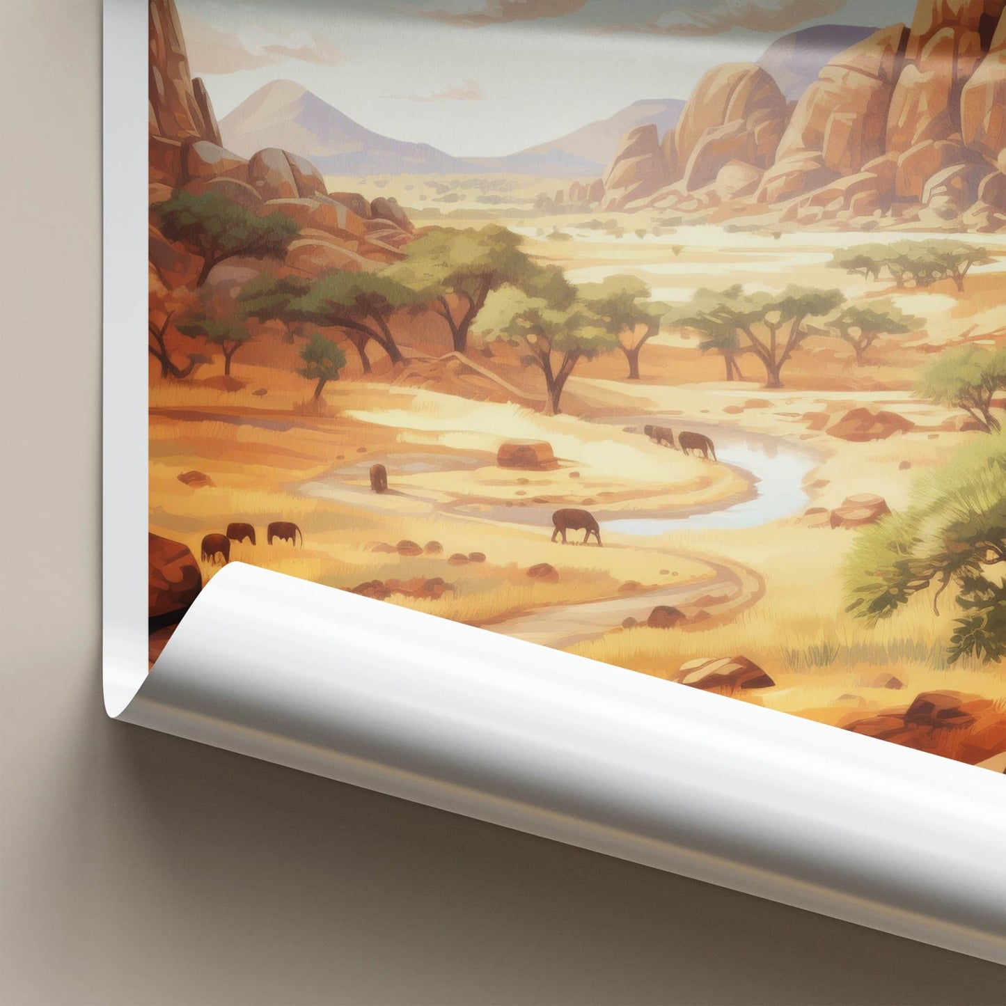 Damaraland Poster - Namibia Art Print - Rocky River Elephants Wall Decor
