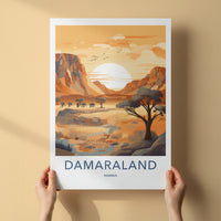 Damaraland Poster - Namibia Travel Art - Desert Elephants Sunset Home Decor
