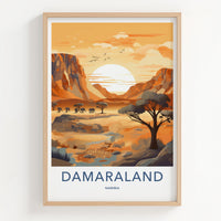 Damaraland Poster - Namibia Travel Art - Desert Elephants Sunset Home Decor