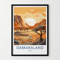 Damaraland Poster - Namibia Travel Art - Desert Elephants Sunset Home Decor
