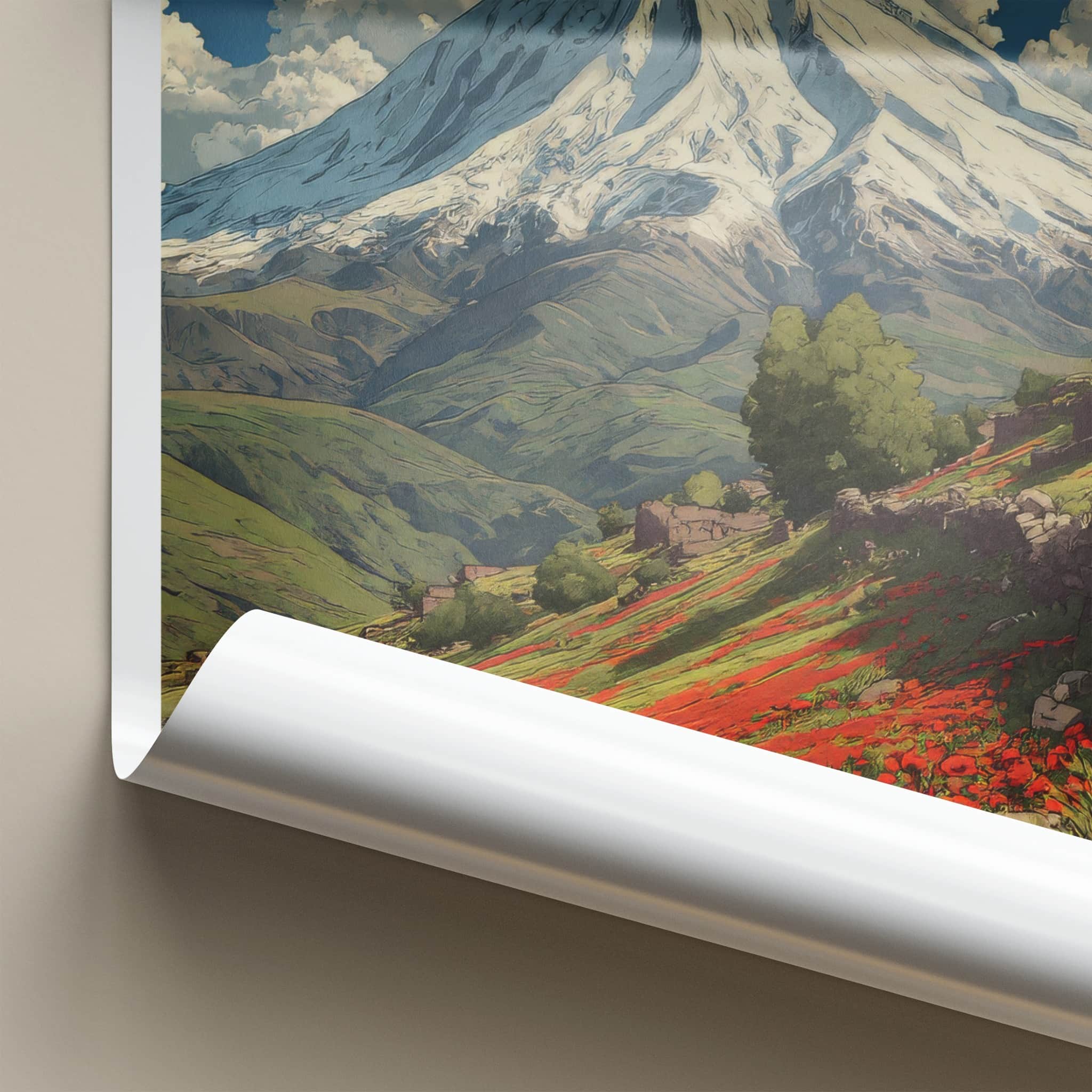Damavand Poster - Iran Snow Mountain Poppy Wall Art