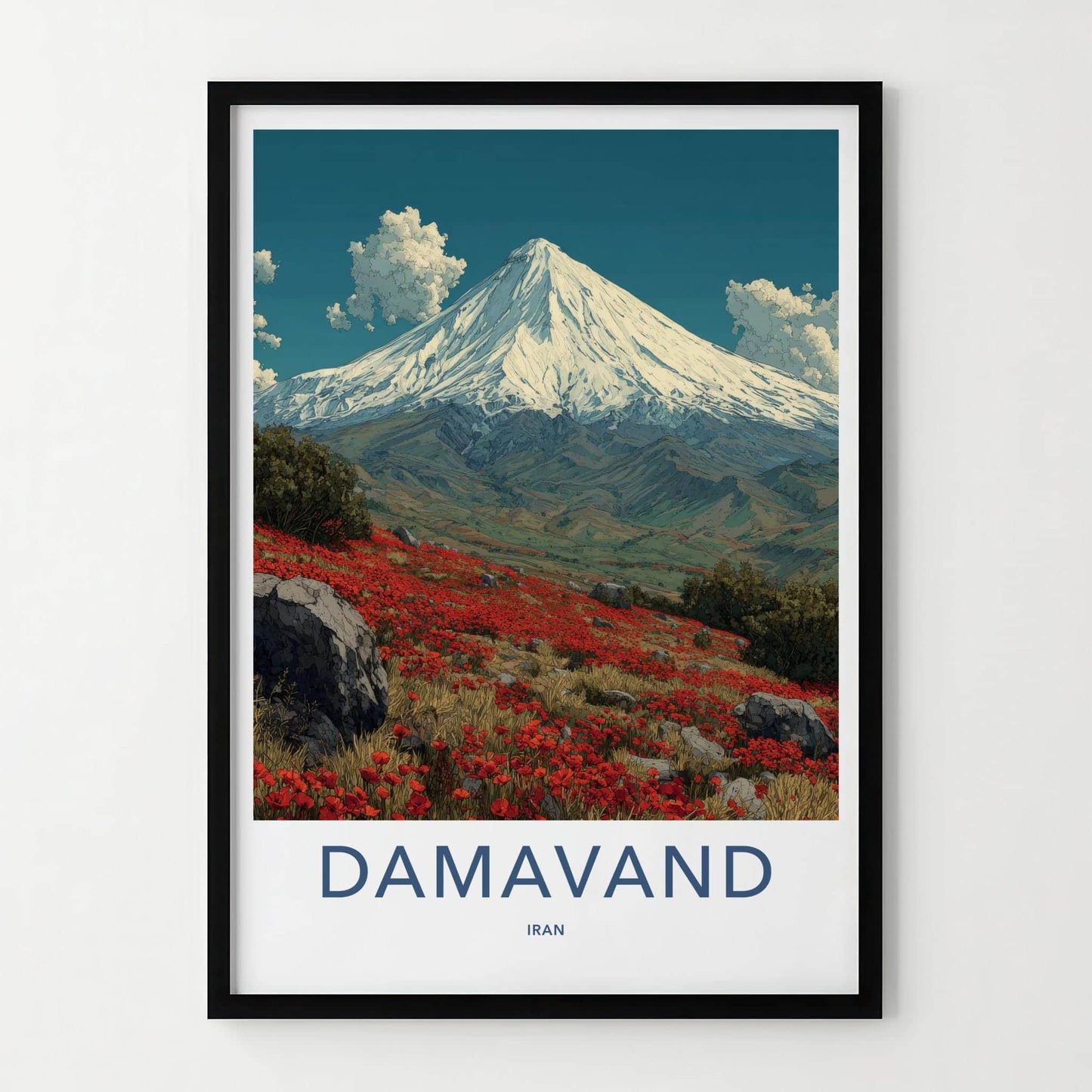Damavand Poster - Iran Travel Art - Red Poppy Slopes Home Decor