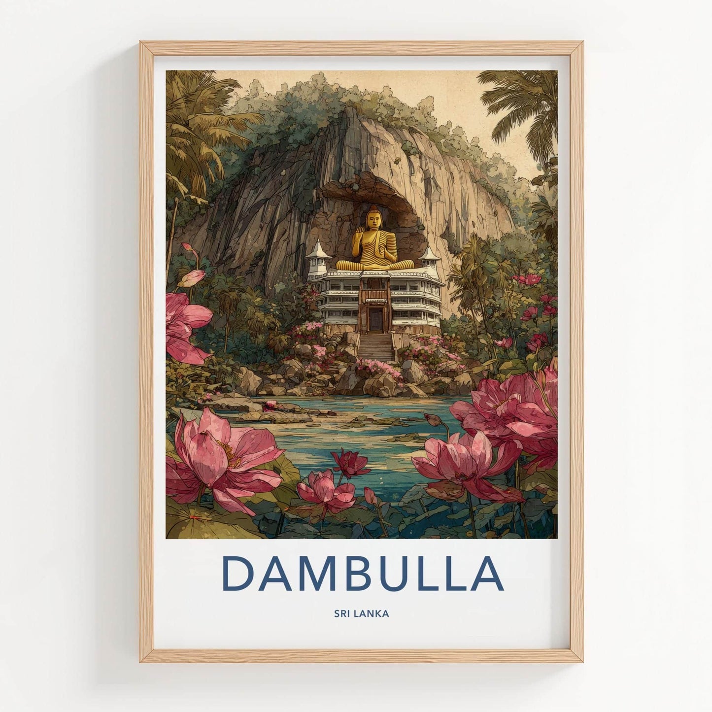 Dambulla Poster - Sri Lanka Travel Art - Golden Buddha Shrine Home Decor