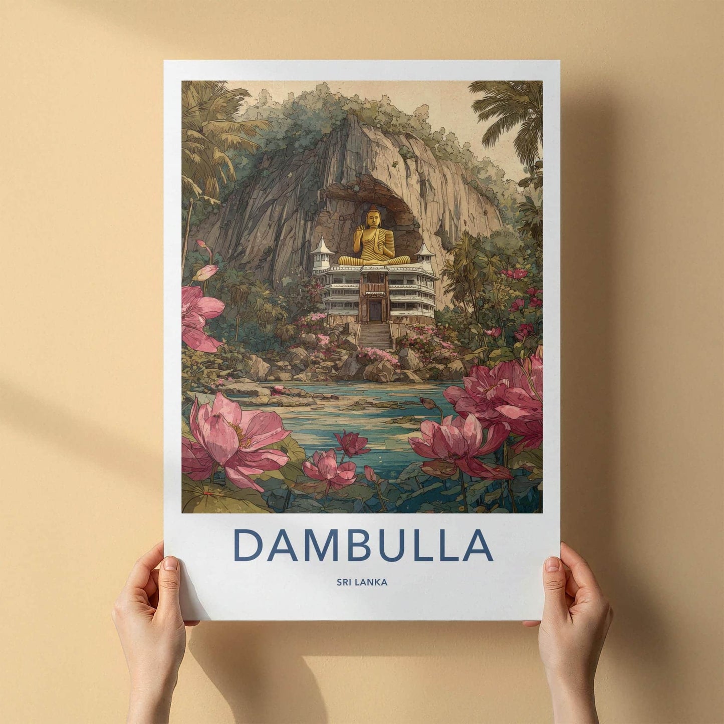 Dambulla Poster - Sri Lanka Travel Art - Golden Buddha Shrine Home Decor