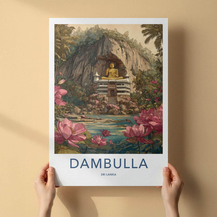 Dambulla Poster - Sri Lanka Travel Art - Golden Buddha Shrine Home Decor