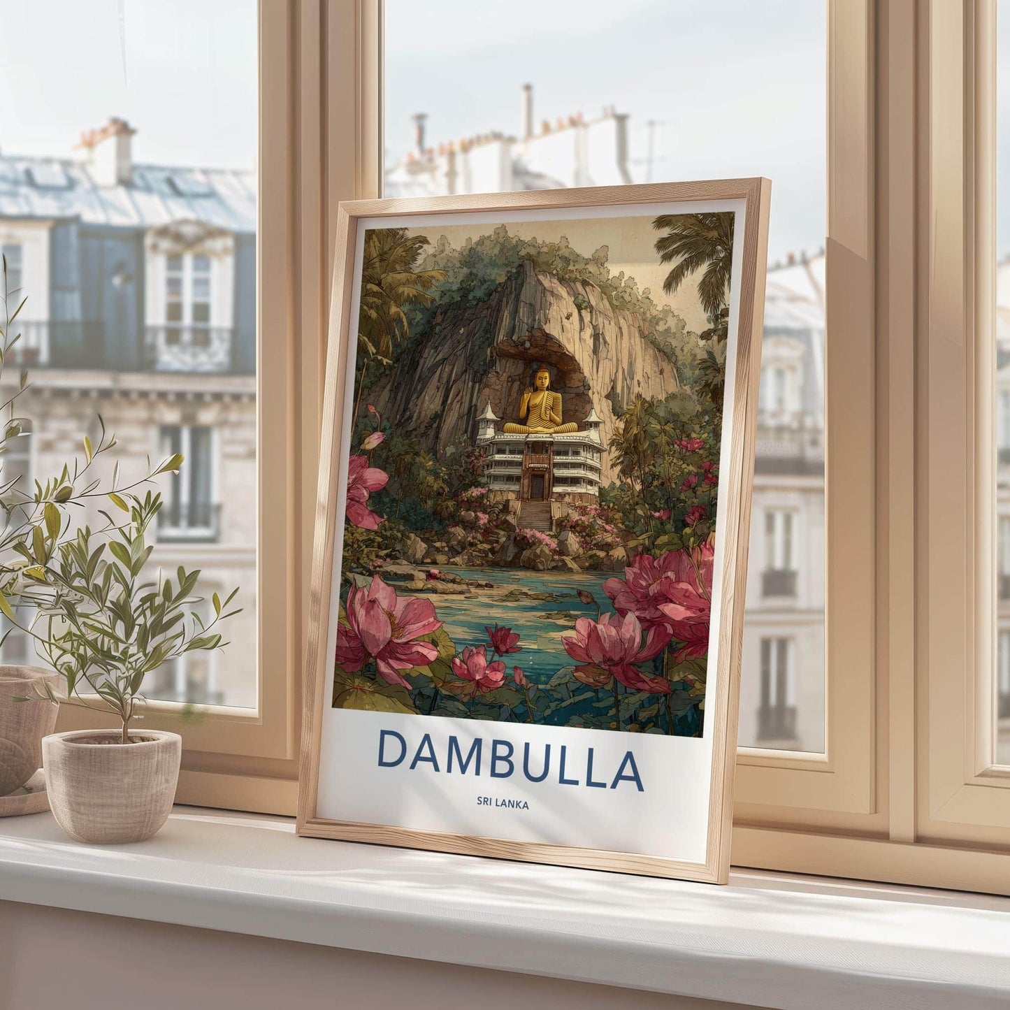 Dambulla Poster - Sri Lanka Travel Art - Golden Buddha Shrine Home Decor