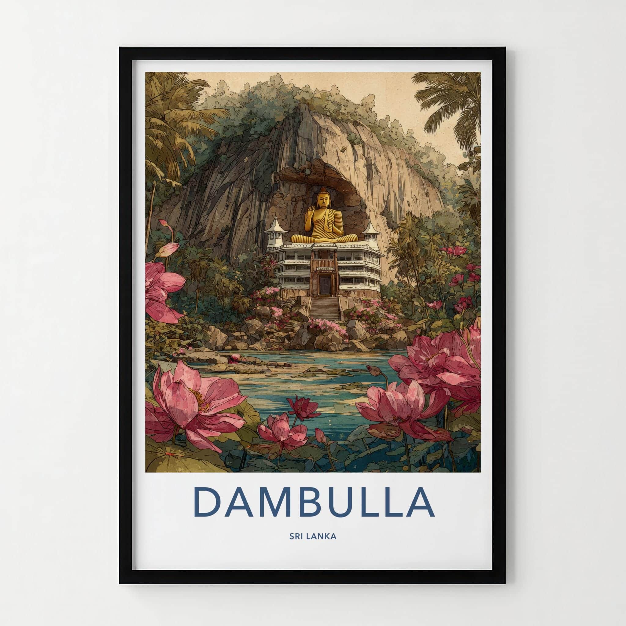 Dambulla Poster - Sri Lanka Travel Art - Golden Buddha Shrine Home Decor