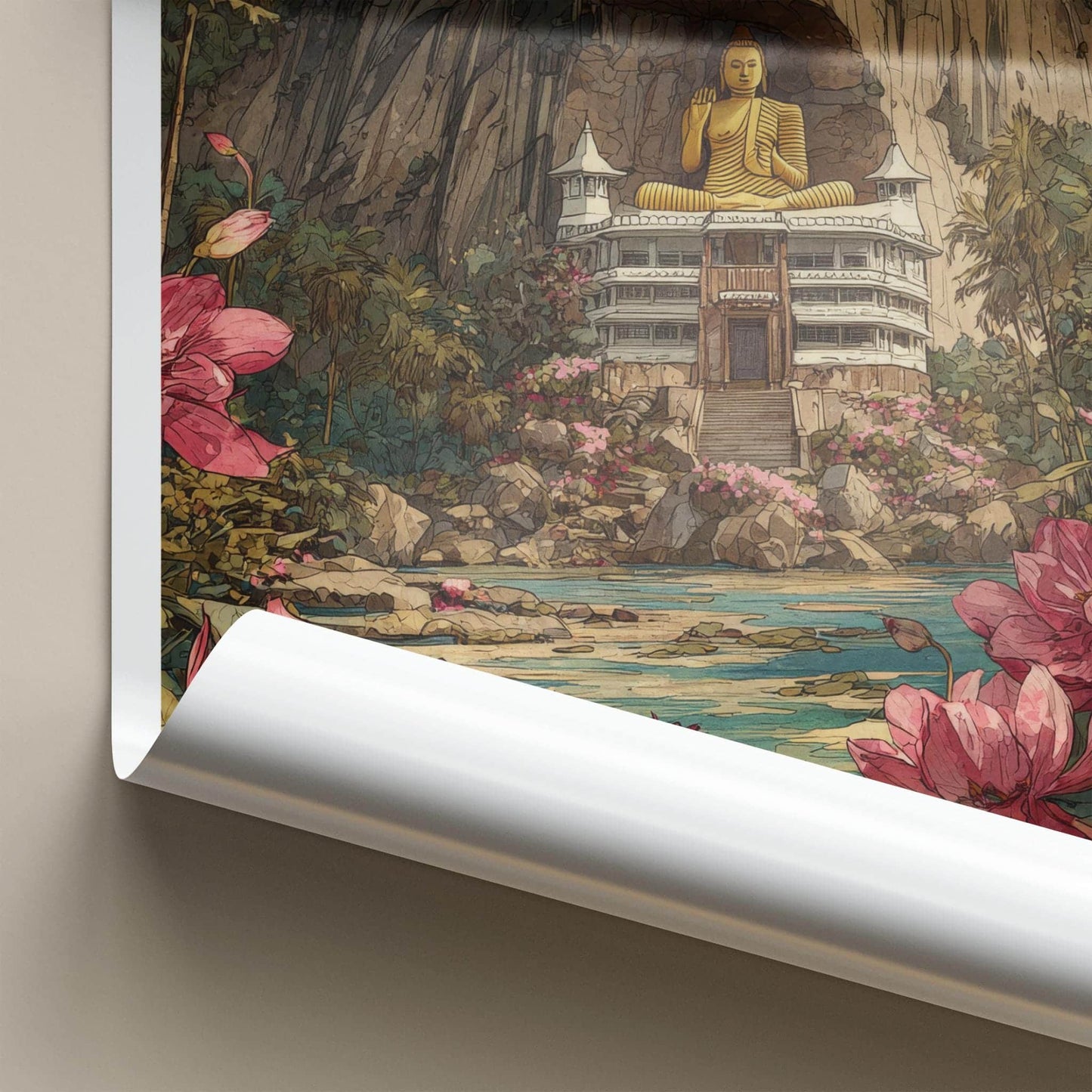 Dambulla Poster - Sri Lanka Travel Art - Golden Buddha Shrine Home Decor