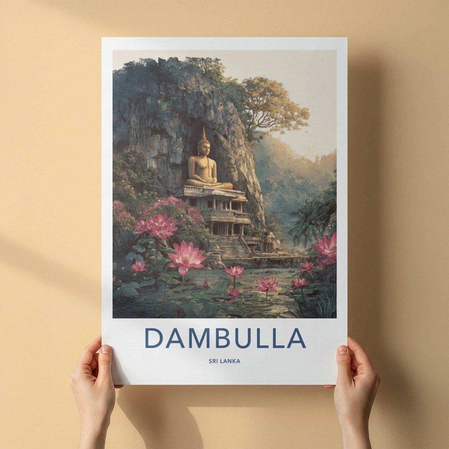Dambulla Poster - Sri Lanka Travel Print - Buddha Lotus Shrine Home Decor