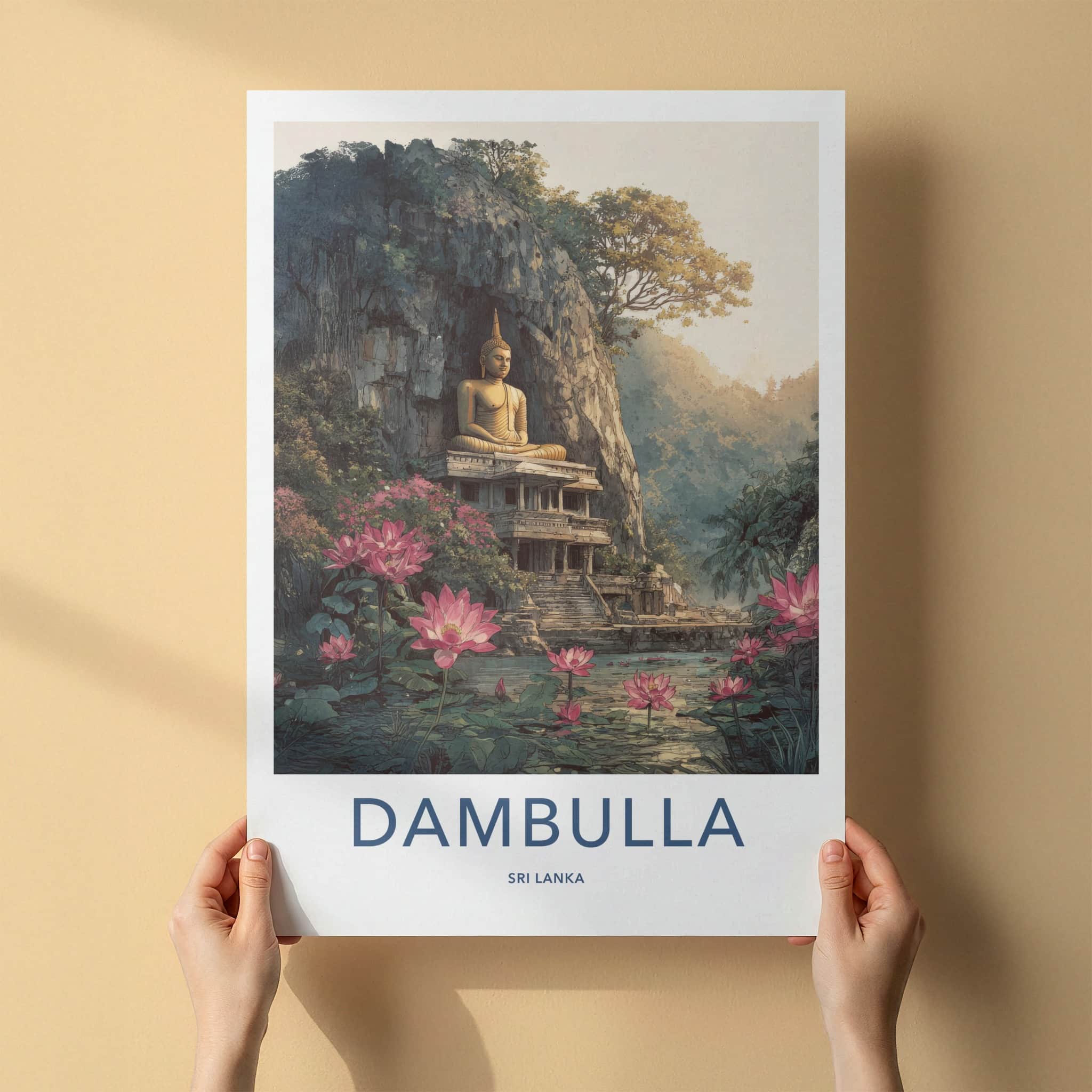 Dambulla Poster - Sri Lanka Travel Print - Buddha Lotus Shrine Home Decor